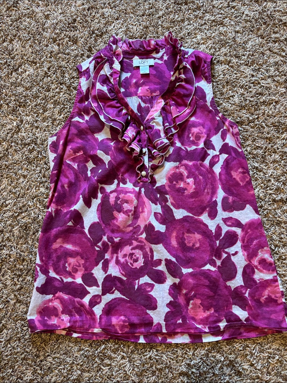 LOFT Pink Purple Floral Ruffle Sleeveless Top XS